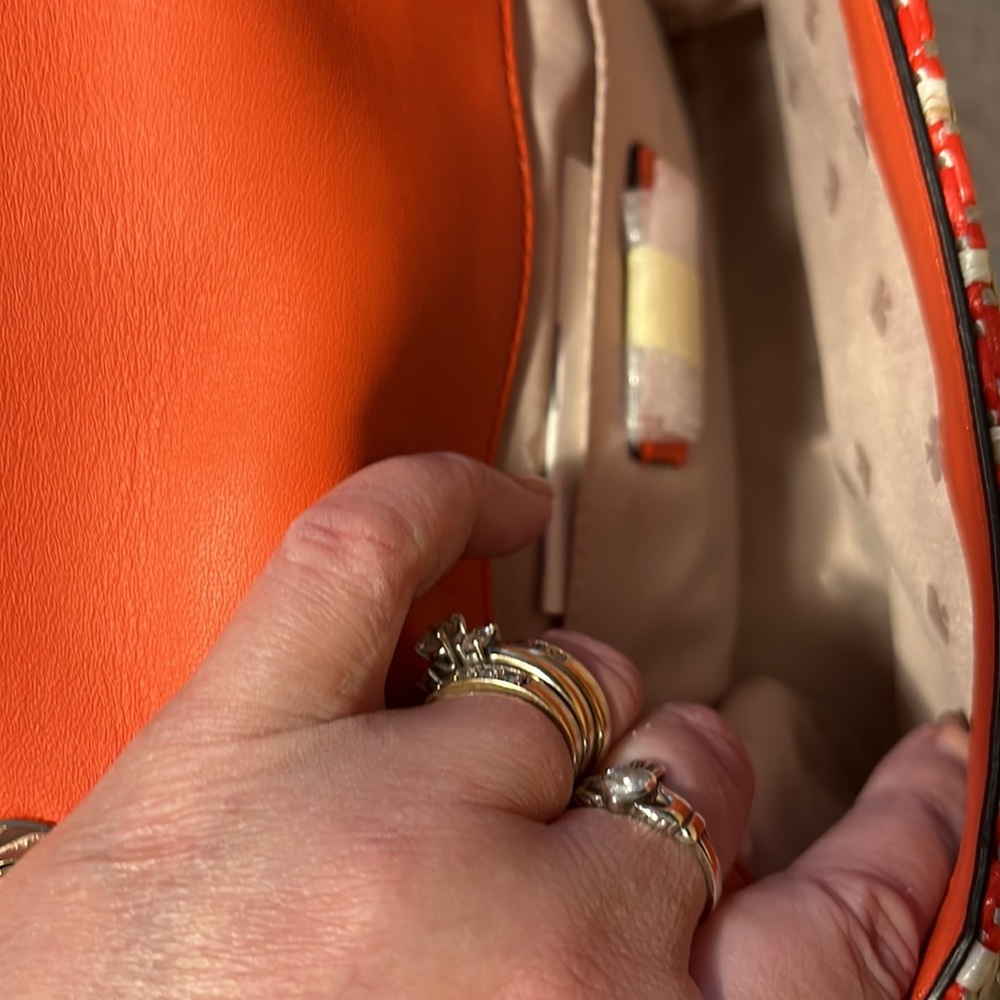 NWOT Vintage Kate Spade orange and cream fabric woven bag. - Picture 7 of 14